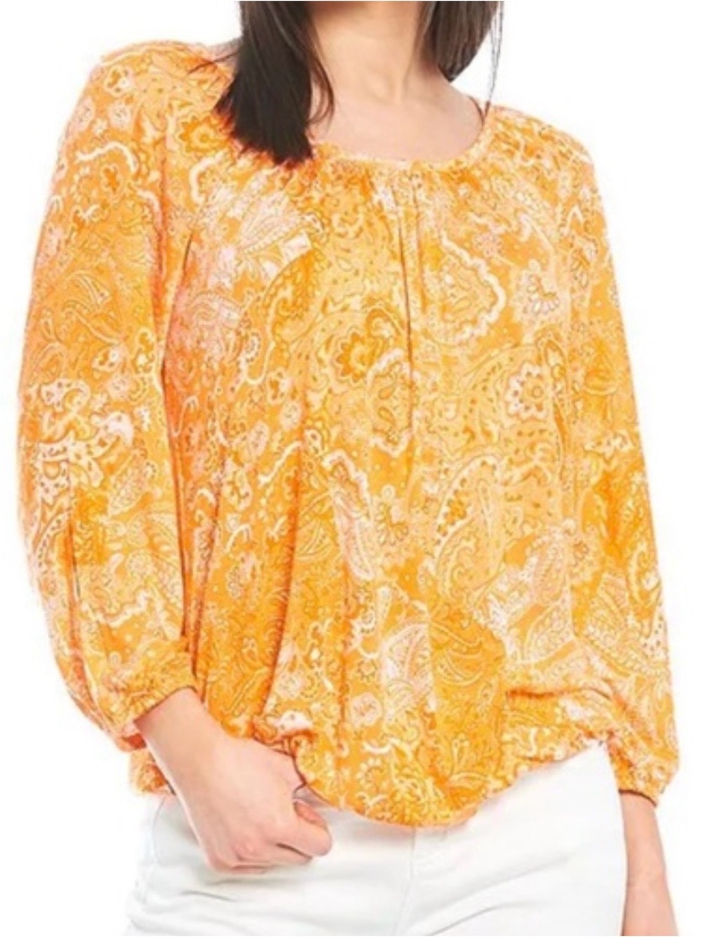 Michael Kors Women’s Orange Paisley Scoop-Neck Top sz medium